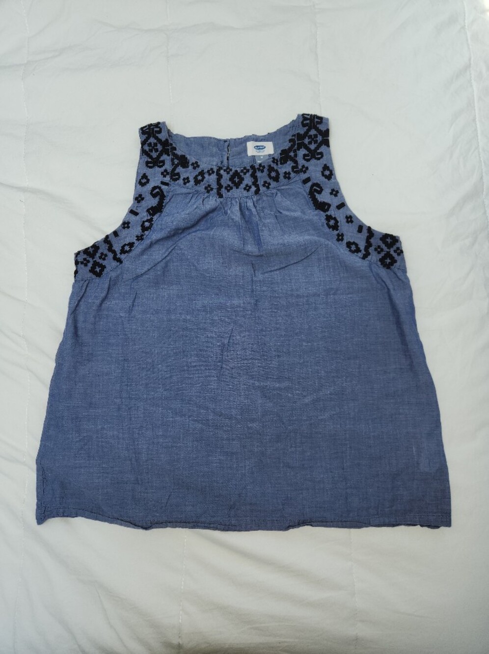 Old Navy Chambray Sleeveless Top with Navy Embroidery